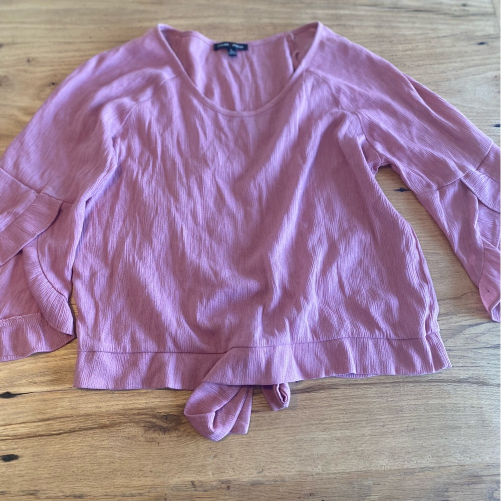 Moa Moa Purple 3/4 Sleeve Tie Front Blouse